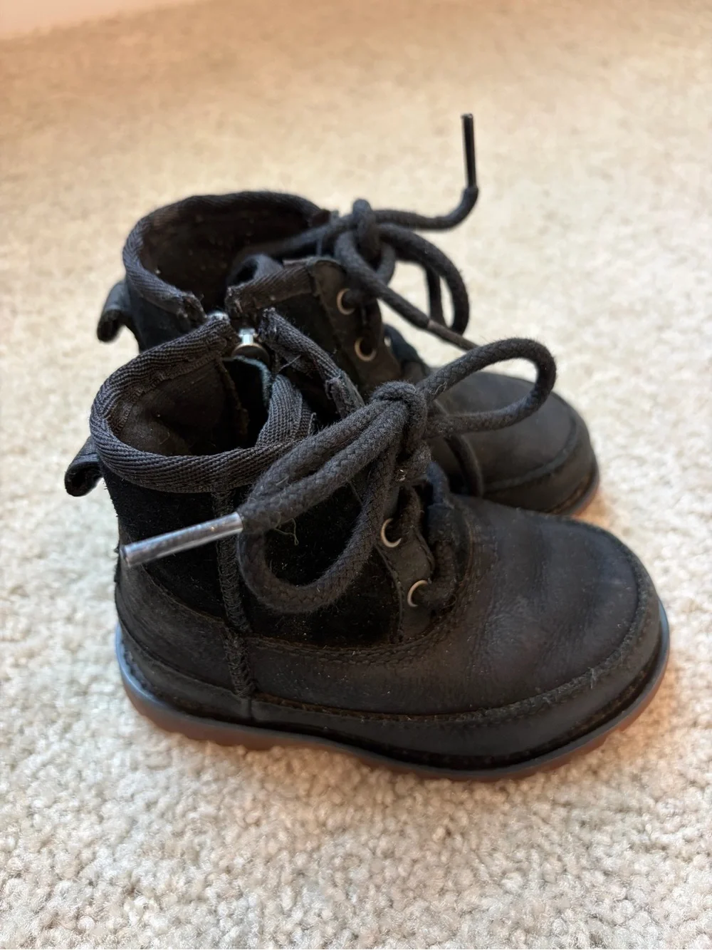 UGG Kids Black Leather Ankle Boots with Extra Laces
